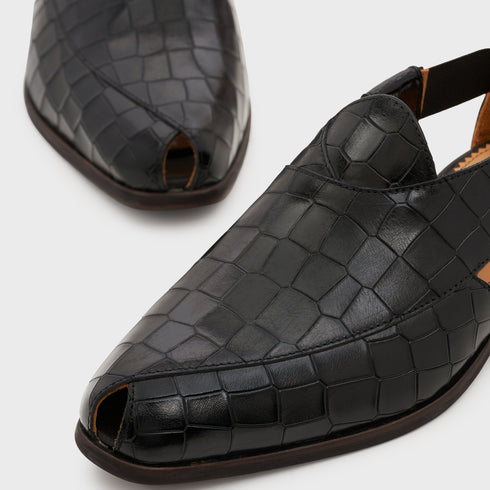 Peshauri | Midnight Black Croco Leather
